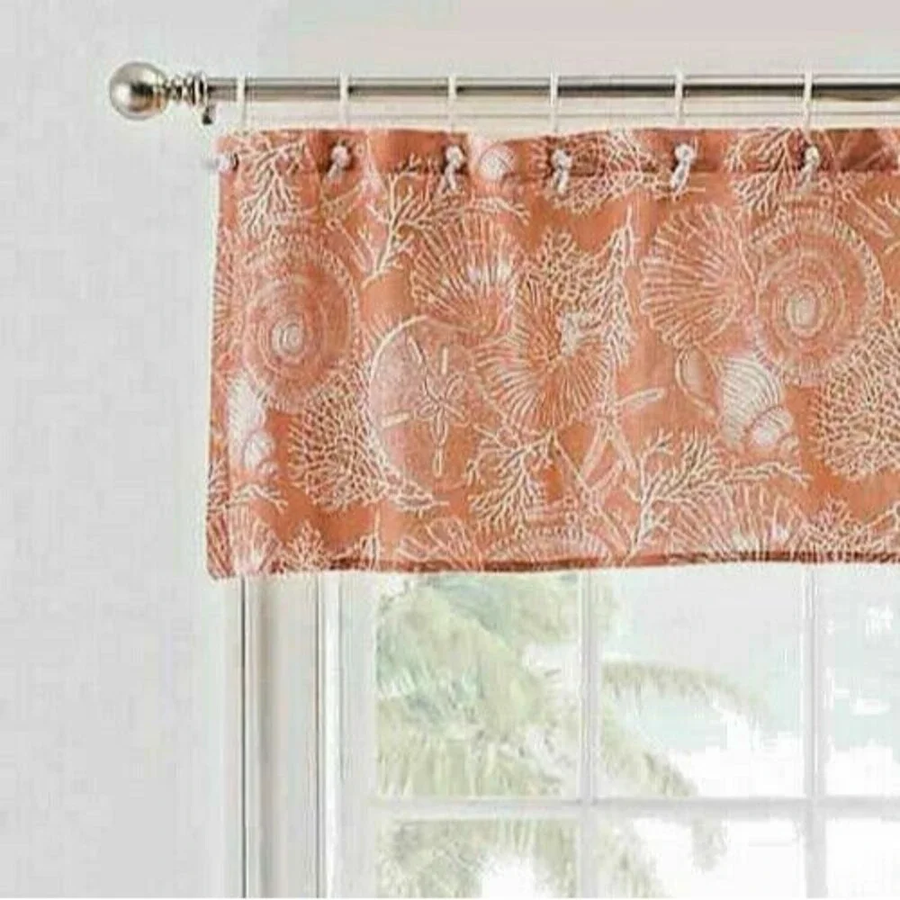 Seashell Coral Valance with Rope Tie Top Beach Summer Seaside Nautical Coastal